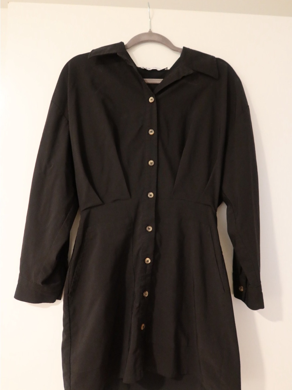 Zara Black Button-Front Shirt Dress